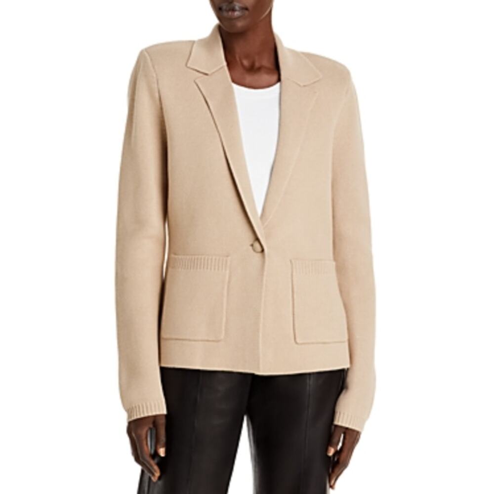 L’AGENCE Lacey Knit Button Blazer Jacket Sweater Pale Khaki Beige Tan Large